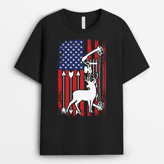 American Flag Deer Hunting Crossbow and Arrow Tshirt - Gift for Hunting Lovers GEHD040424-23