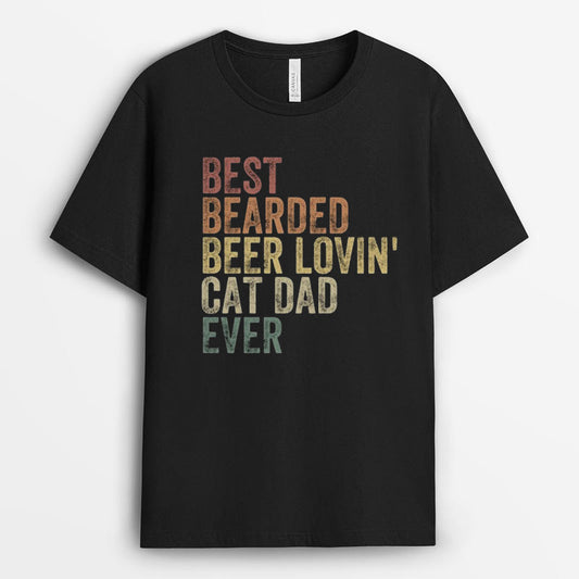 Best Bearded Beer Lovin' Cat Dad Tshirt - Cat Dad Gifts GECD280324-14