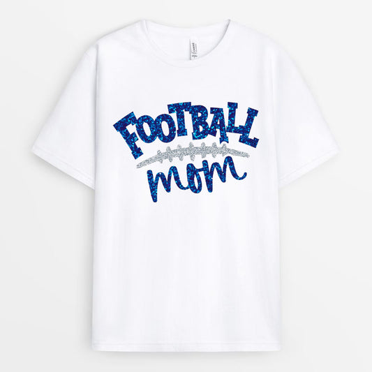 Blue Glitter Football Mom Tshirt - Vintage Mom Gift GEFM050424-15