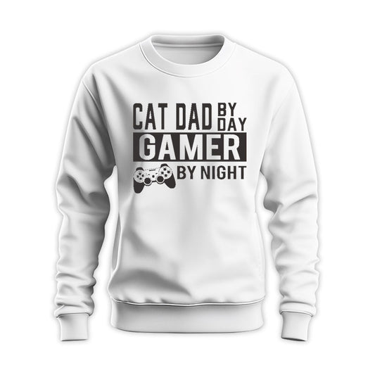 Cat Dad By Day Gamer By Night Sweatshirt - Cat Dad Gifts GECD280324-12