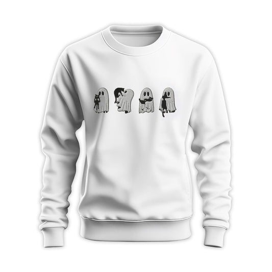 Embroidered Ghost Black Cats Sweatshirt - Spooky Season Gift GEHLW010424-13