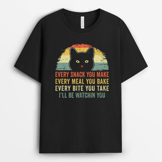 I Will Be Watching You Black Cat Tshirt - Funny Gifts for Dad GECD280324-20