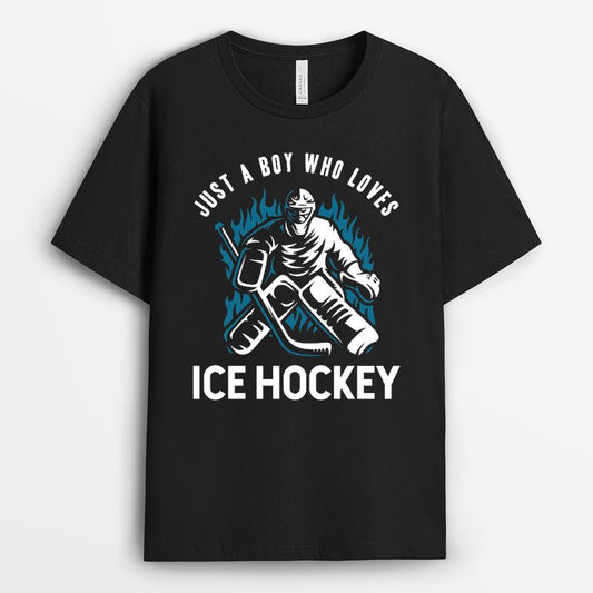 Just A Boy Loves Ice Hockey Sport Kid Tshirt - Gift For Son