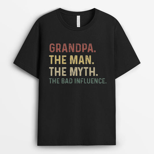Retro Grandpa The Man The Myth The Bad Influence Tshirt - Grandpa Gift GEFGF150424-13
