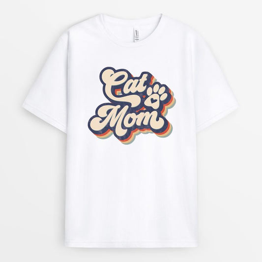 Retro Paw Cat Mom Tshirt - Gift for Cat Lovers