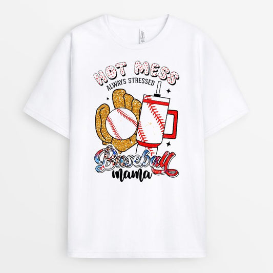 Glitter Baseball Hot Mess Tshirt - Gift for Sports Lovers 