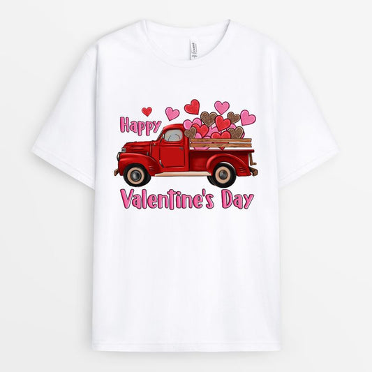 Happy Valentine's Day Truck Hearts Tshirt - Valentines Gift