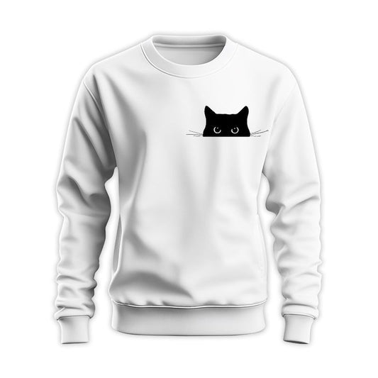 Peeking Black Cat Sweatshirt - Minimal Gift For Mom