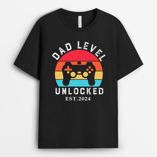 Retro Sunset Gaming Dad Level Unlocked EST 2024 Shirt
