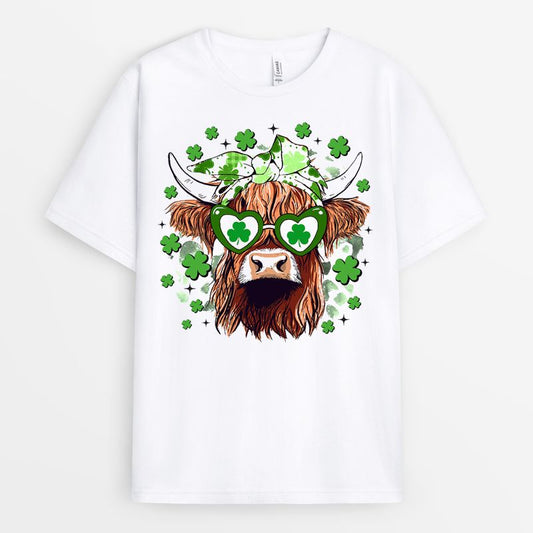 St Patrick's Day Highland Cow Tshirt - Retro St Patricks Gifts