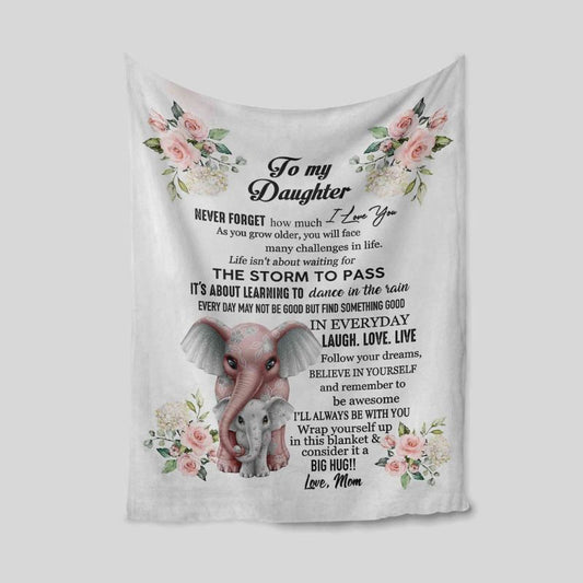 To My Daughter Elephant Family Blanket - Gift Blanket For Daughter